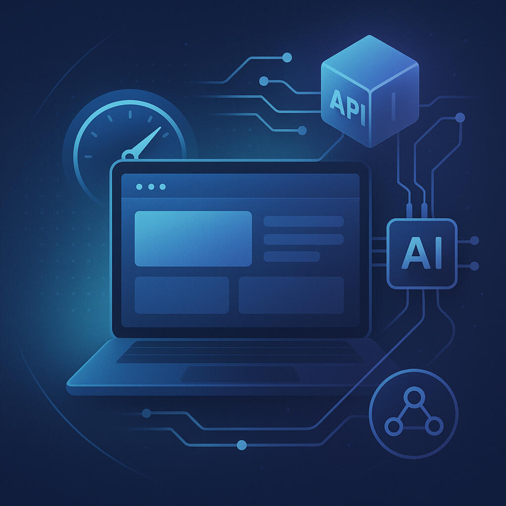 The Future of Web Intelligence A sleek visualization of a website evolving into an AI-powered, fast, and seamlessly connected digital platform.